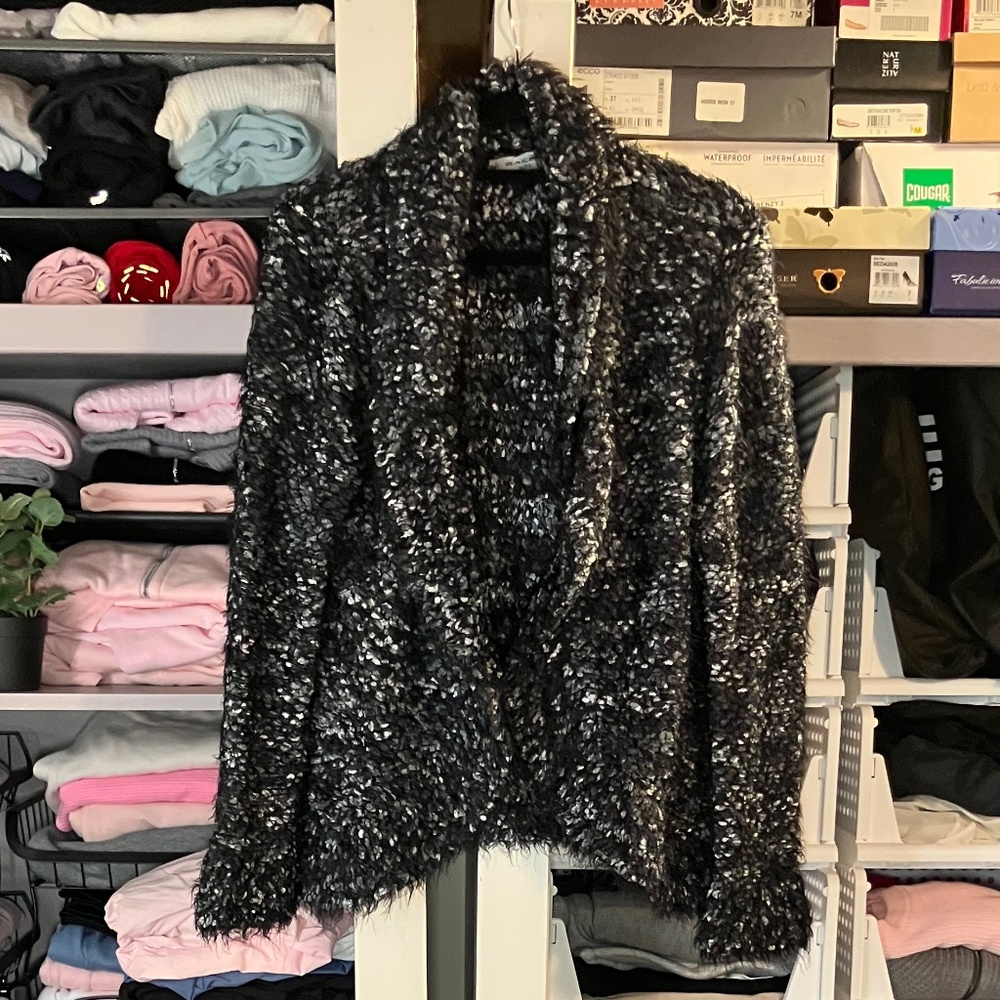 Bailey Black, Grey & White Wrap Sweater